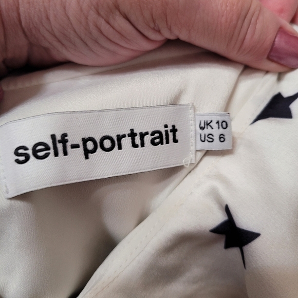 Self Portrait One-Shoulder Mini Dress Frill Star Print Dress Size 6 Runway - Picture 9 of 10